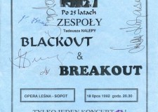 Powiększ zdjęcie Zaproszenie na koncerty zespołów Blackout i Breakout; Sopot 18 lipca 1992 