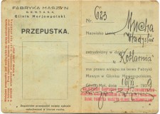 Powiększ zdjęcie Przepustka fabryczna Władysława Muchy wydana 16 czerwca 1939 roku
